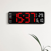 Grande horloge murale numérique LED en plastique avec télécommande, affichage de la température, double alarme, design moderne, à fixer au mur