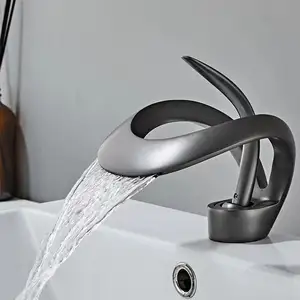 Art Matte Black Waterfall Bathroom Faucet Wash Basin Mixer Tap Hot Cold Faucet