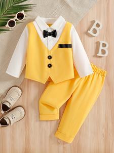 Ensemble de <span class=keywords><strong>costume</strong></span> de printemps pour bébés garçons, design superposé, haut à manches longues et pantalon, tenue de gentleman - Product Image 1