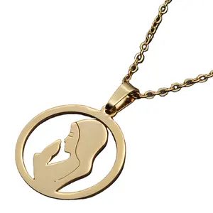 Fashion Gold Plated Sublimation Stainless Steel Prayer Nun Round Figure Pendant Jewelry Necklace For Women