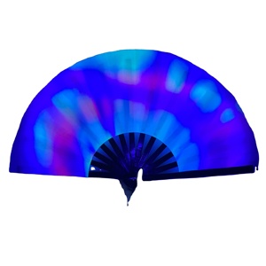 พัดเต้นรำขนาดใหญ่แบบพับได้ ทำจากไม้ไผ่และผ้า สะท้อนแสง UV สีนีออน สำหรับงานเรฟ - Product Image 5