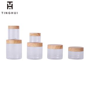 Pots transparents populaires pour cosmétiques, pots à gommage corporel, contenants vides en plastique PET avec couvercles personnalisés en bois de bambou, 4 oz, 8 oz, 500 ml - Product Image 2