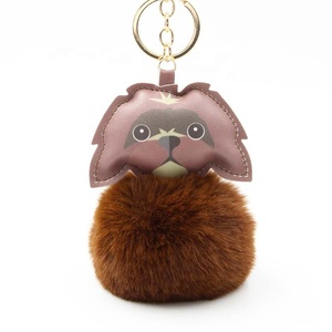 Porte-clés en cuir à pompon Kawaii, bouledogue français, peluche de lapin, balle de chien, Logo personnalisé - Product Image 2