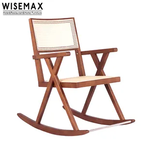 WISEMAX FURNITURE Antique living room furniture solid wood frame rattan leisure chairs lovely rocking chair