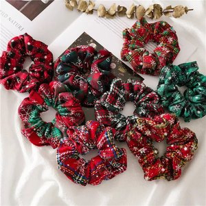 A cuadros para el cabello <span class=keywords><strong>Scrunchies</strong></span> de Navidad <span class=keywords><strong>Scrunchies</strong></span> 10cm Cuerdas Bandas para el cabello Corbatas Gum Elastics Cola de caballo Titulares para mujeres Niñas - Product Image 4