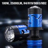 Ampoules de phare de voiture à lentille de projecteur mini LED M01Y H4 H19 9003 HB2 180W, faisceau haut et bas, double solénoïde, ventilateur turbo automatique
