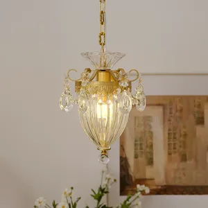 Mini Lustre Vintage Français en Cuivre Sculpté avec Cristaux, Style Américain, Lampe LED pour Salon, Installation Facile, Taille Moyenne - Product Image 4