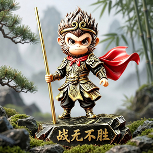 Figurine Monkey King Sun Wukong, sculpture Chibi, armure dorée, cape rouge, bâton, base de victoire, décoration de la maison, cadeau - Product Image 4