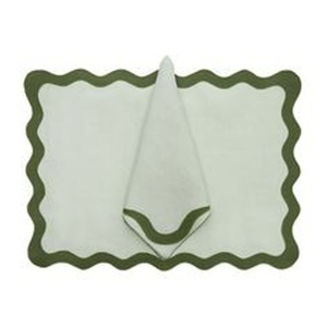 Eco-friendly 100% Pure <b>Linen</b> Napkin <b>Cloth</b> Embroidered Scallop Edge for Wedding <b>Table</b> Hemstitch Style Dining Use - Product Image 6