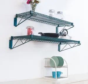 Wall Mounted Wire Storage Shelf With Direct Mounted Brackets Antibiosis Green Powder Coating