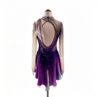 Robe de patinage artistique à dégradé violet, drapée, à découpes, dos ouvert, en maille ornée de strass, pour concours de danse sur glace