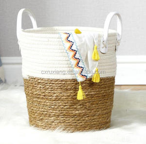 Estilo nórdico cuerda de algodón y ratán tejido al por mayor seagrass planta vientre cesta - Product Image 3