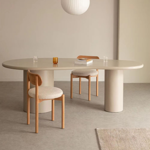 <span class=keywords><strong>2025</strong></span> mới đến nóng bán đồ nội thất hiện đại tối giản kem màu be gỗ <span class=keywords><strong>MDF</strong></span> hình dạng bất thường bàn ăn - Product Image 1