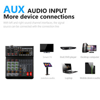RK RV4 Mixeur transfrontalier 4 canaux avec 16 effets DSP intégrés, carte son, son surround 4 voies, sortie XLR/TRS, entrée USB, AC 100-240V