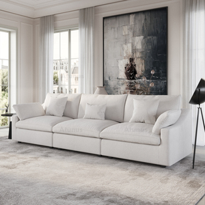 Canapé modulaire sectionnel VOXHOME USA en stock, livraison directe, tissu mélange lin et chenille, style nordique, blanc nuage, pour salon - Product Image 4