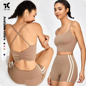 Soutien-gorge de sport pour femme, style <span class=keywords><strong>euro</strong></span>-américain, fines bretelles croisées, froncé, dos ouvert, respirant, séchage rapide, antichoc, pour la course à pied et le fitness - Product Image 1