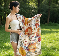 [Sirop d'érable Récolte d'automne] Serviette de bain en gaze de coton ultra-douce, écologique, motif floral moderne, pour usage domestique - 80cm*160cm