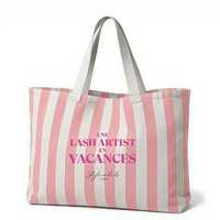 Sac fourre-tout de plage en toile de coton rayé rose, bleu, jaune, orange, grande taille, série Lifestyle, avec logo personnalisé
