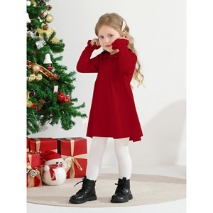 Vestito in maglia a costine con volant e maniche lunghe per neonate e bambine - Product Image 1