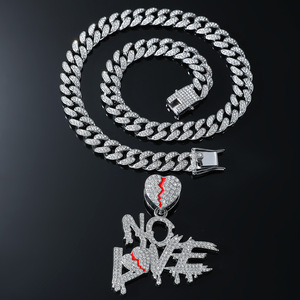 Collares Cubanos Hip Hop, Colgantes NO LOVE para Hombre y Mujer, Collar con Diseño de Corazón Roto, Joyería, Regalo - Product Image 4