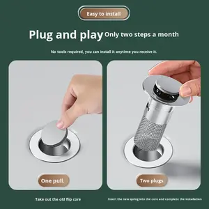 Bouchon de vidange pour lavabo, type poussoir, égouttoir de lavabo, tube d'extension de lavabo, égouttoir de comptoir, design moderne et simple - Product Image 2