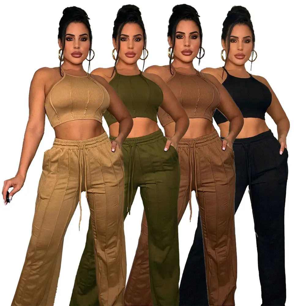 2024 yaz polyester kumaş iki adet top üst yelek ve tayt setleri kadınlar loungewear kadınlar setleri toptan giyim