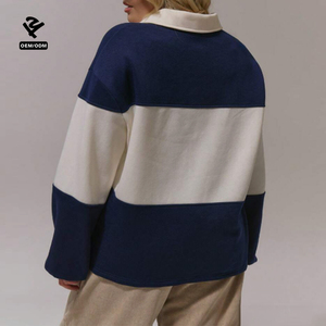 F5777 Felpe Personalizzate da <span class=keywords><strong>Donna</strong></span>, Pullover a Maniche Lunghe, Maglia da Rugby, Colletto a Polo, Scollo a V, Top Bicolore in <span class=keywords><strong>Pile</strong></span> - Product Image 5