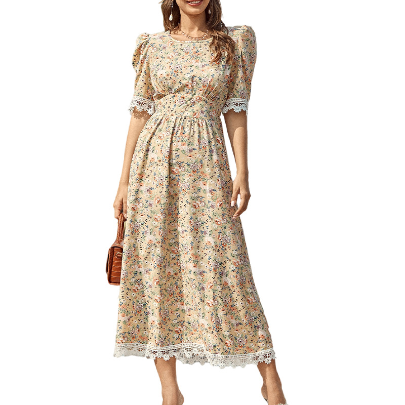 Платье на заказ, модные платья выше колена с цветочным принтом, кружевные платья для женщин, повседневное красивое платье с высокой талией