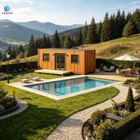 Maison conteneur de 20 pieds avec revêtement en bois, maison préfabriquée en conteneur avec terrasse, cabane de vie portable pour jardin