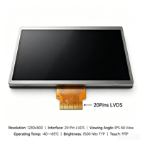 شاشة عرض TMK مقاس 12.1 بوصة بدقة 1280*800، وحدة LCD TFT تعمل في درجات حرارة واسعة (-40 إلى +85 درجة مئوية)، سطوع 1500 شمعة/متر مربع، مقروءة تحت أشعة الشمس، شاشة RTP مدمجة للاستخدام الخارجي