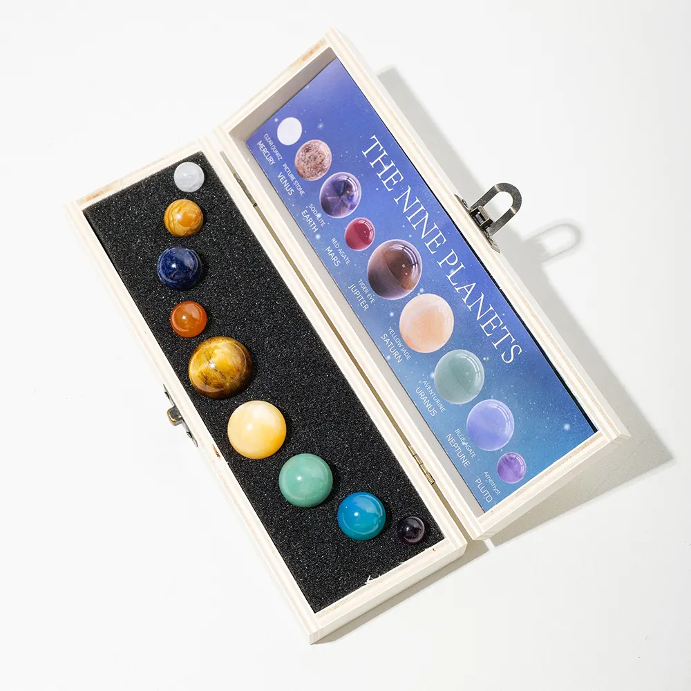 Natural crystal ball mine standard set box The nine planets of the solar System set popular science teaching decoration