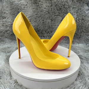 <span class=keywords><strong>Scarpe</strong></span> da Donna Autunnali per Matrimonio, Slip-On con Punta Tonda e Tacco a Spillo 12CM/10CM, <span class=keywords><strong>Suola</strong></span> Morbida in Gomma, Pelle Verniciata Gialla - Product Image 5
