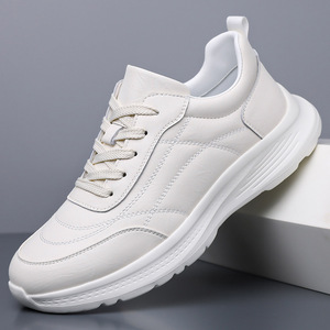 Zapatillas informales con cordones y suela blanca para hombre, calzado deportivo cómodo para el tiempo libre, diseño de costuras de color sólido - Product Image 1