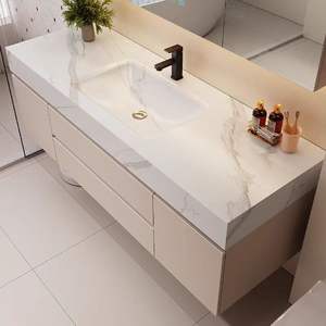 ชุดโต๊ะเครื่องแป้งอ่างล้างหน้าแบบชิ้นเดียวสำหรับห้องน้ำพร้อมแถบไฟ LED ติดผนังใหม่ล่าสุด2024 - Product Image 5