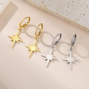 YULING 4 Stili di Gioielli alla Moda, Orecchini a Cerchio con Charm a Stella Dorata, Orecchini con Pendente a Luna in Acciaio Inossidabile per Donne - Product Image 4