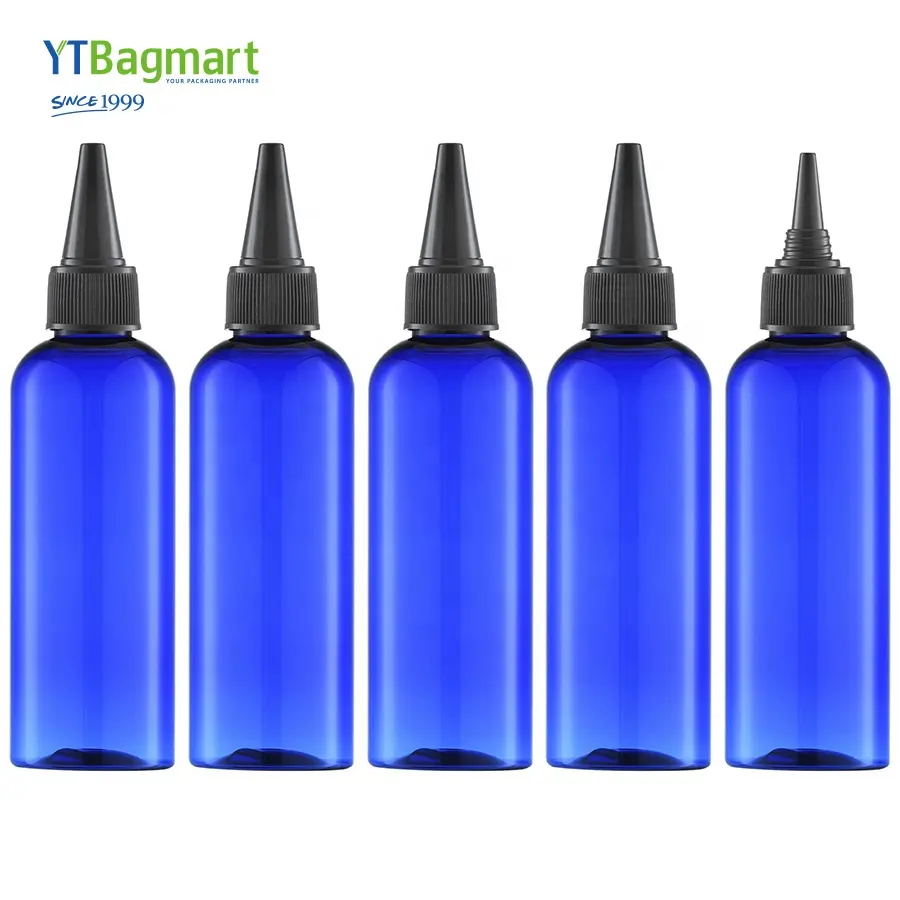 Botol tetes plastik 8oz jus peras biru bening 100ml dengan tutup putar hitam