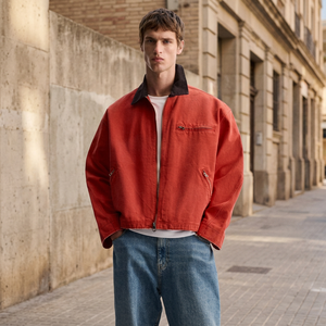 Blouson Bomber en Toile de Coton Premium pour Homme, Col Montant, Logo Personnalisé sur le Devant, Respirant, Style Streetwear Hiver, OEM ODM - Product Image 1