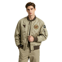 Blouson aviateur vintage MA-1 avec patchs, bordure côtelée, fermeture éclair intégrale, coupe-vent, respirant, coupe ample, manteau décontracté en toile pour l'extérieur