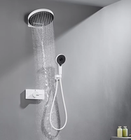 Ensemble de douche mural moderne en chrome brossé, thermostatique, finition blanche dissimulée, jets de massage/doux/pluie, pour appartement et hôtel