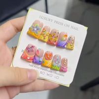 446-449 Faux ongles à presser faits main en forme de bec de canard, 10 pièces, réutilisables, en acrylique, pour enfants, motif carré artificiel