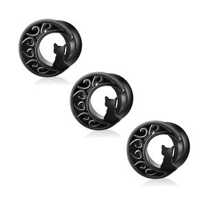 Venta al por Mayor de Túneles y Plugs para Orejas de Acero Inoxidable con Diseño de Gato Negro <span class=keywords><strong>en</strong></span> la Luna, de 6-16 mm, Pendientes de Doble Abertura, Kit de Ensanchadores para <span class=keywords><strong>Piercings</strong></span> Corporales - Product Image 1