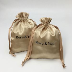Bolsas de Regalo de Satén Suave de Lujo para Ropa, Bolsa Protectora Dorada para Empaque con Logotipo Personalizado, Bolsa para Cosméticos y Pelucas - Product Image 1