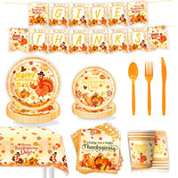 Ensemble de vaisselle sur le thème de la dinde pour Thanksgiving, assiettes en papier, gobelets, serviettes, ballons, bannière, guirlandes, spirales suspendues, décorations de Thanksgiving