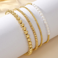 Ensemble de bracelets perlés plaqués or 14 carats Go2boho, en acier inoxydable extensible, délicats, à superposer, avec boules dorées et perles pour femmes