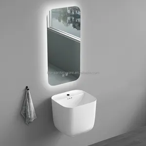 BTO Modern Style Rectangular Bowl Ceramic Bathroom Sink 1 Piece Euro-wall Hung Hand Wash Basin