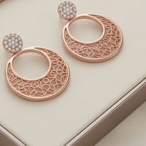 Conjunto de Collar con Flecos de Oro Rosa Italiano en Plata 925 con Pendientes Circulares a Juego, Joyería de Diseño para Mujer - Product Image 3