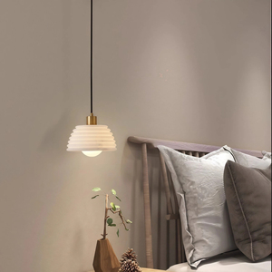 Lámpara Colgante Moderna para Comedor JYLIGHTING, de Cobre Sólido, con Pantalla Redonda Escalonada de Alabastro, Luz Cálida Lechosa - Product Image 3
