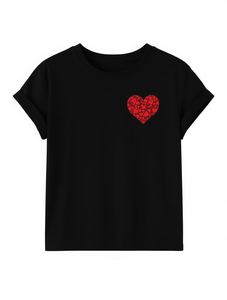 T-Shirt Casual da Donna a Maniche Corte con Design Cuore Rosso, Collo Tondo, Vestibilità Regolare, Tessuto Elasticizzato, Lavabile in Lavatrice, Taglie S-XXL - Product Image 1