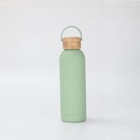 Botol Air Olahraga Plastik Berinsulasi Vakum Tahan Lama dari Baja Tahan Karat dengan Tutup Bambu Desain Modern Pegangan Portabel Cetak UV