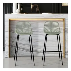 Armless Hotel Lobby Front Desk Modern Stackable Plastic Hollow Back Bar Chair Chromed Stiletto Metal Leg PP Kitchen High Stool